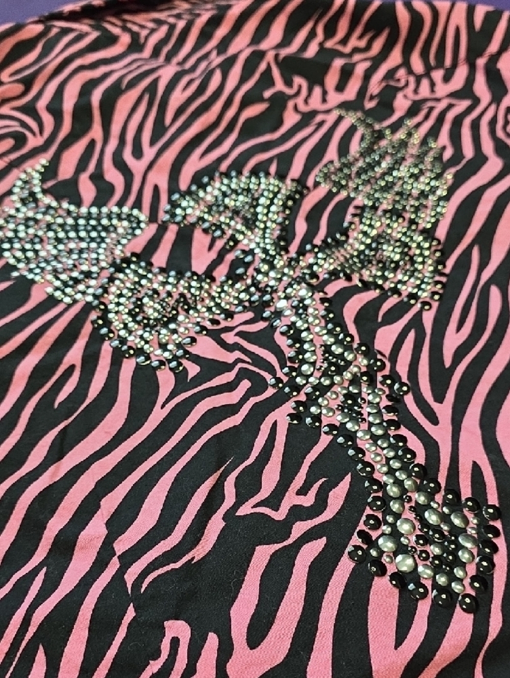 Womens's Pink & Black Zebra-Print Button Down Shirt - Picture 11 of 13